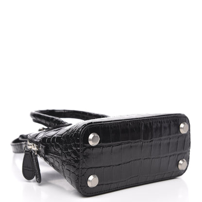 Balenciaga Shiny Calfskin Logo Crocodile Embossed XXS Ville Top Handle Bag Black White 4 of 9