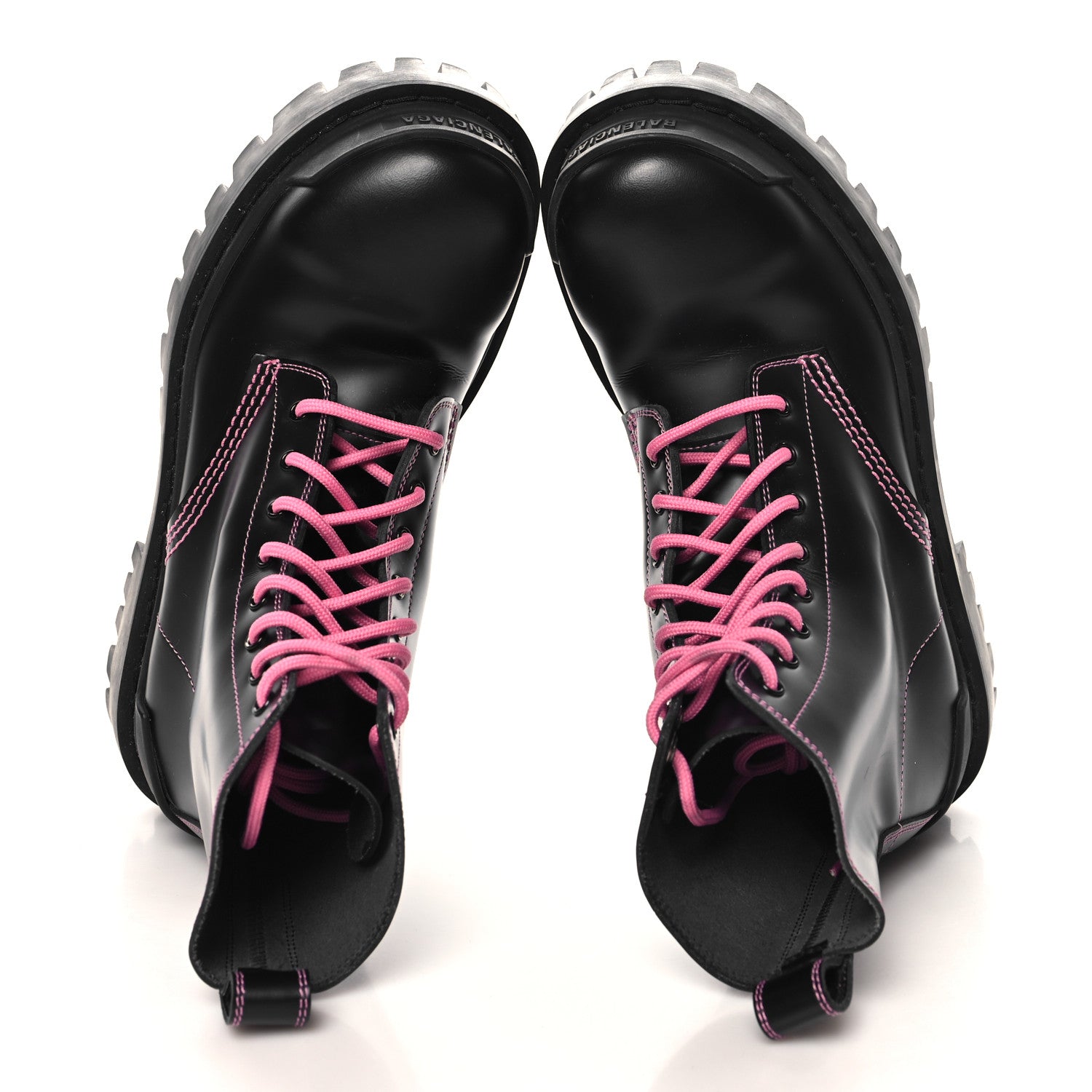 Balenciaga Calfskin Womens Strike 20mm Lace Up Boots 35 Black Fluo Pink 2 of 8