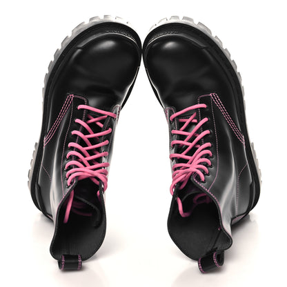 Balenciaga Calfskin Womens Strike 20mm Lace Up Boots 35 Black Fluo Pink 2 of 8