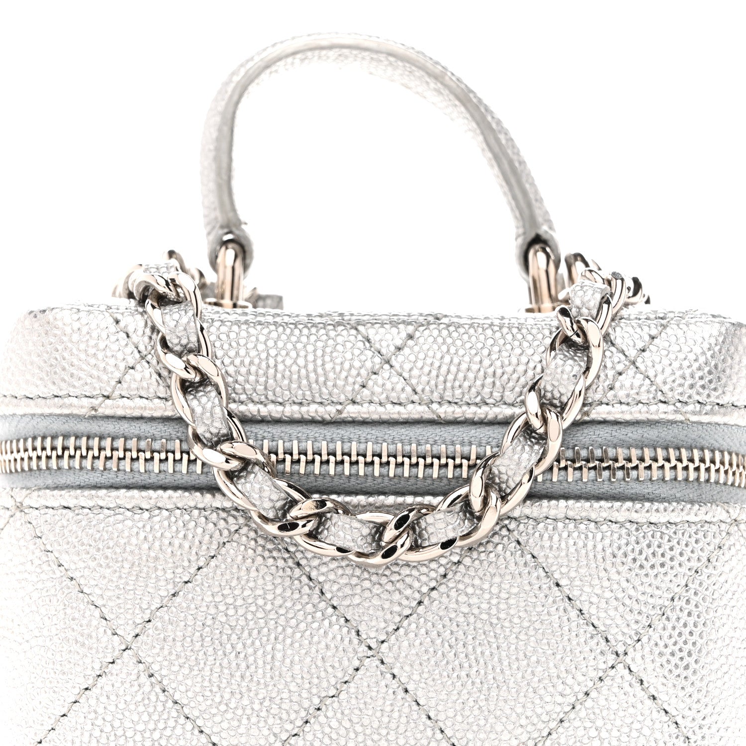 Chanel Metallic Caviar Quilted Mini Top Handle Vanity With Chain Silver 8 of 13