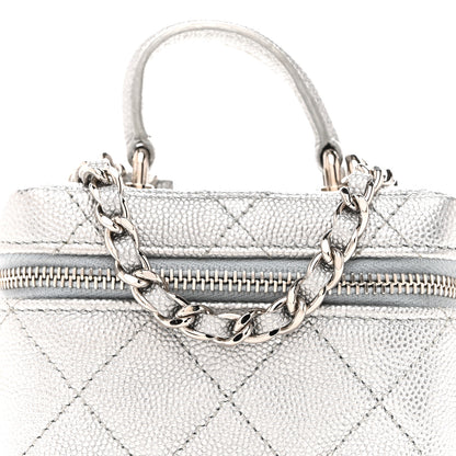 Chanel Metallic Caviar Quilted Mini Top Handle Vanity With Chain Silver 8 of 13
