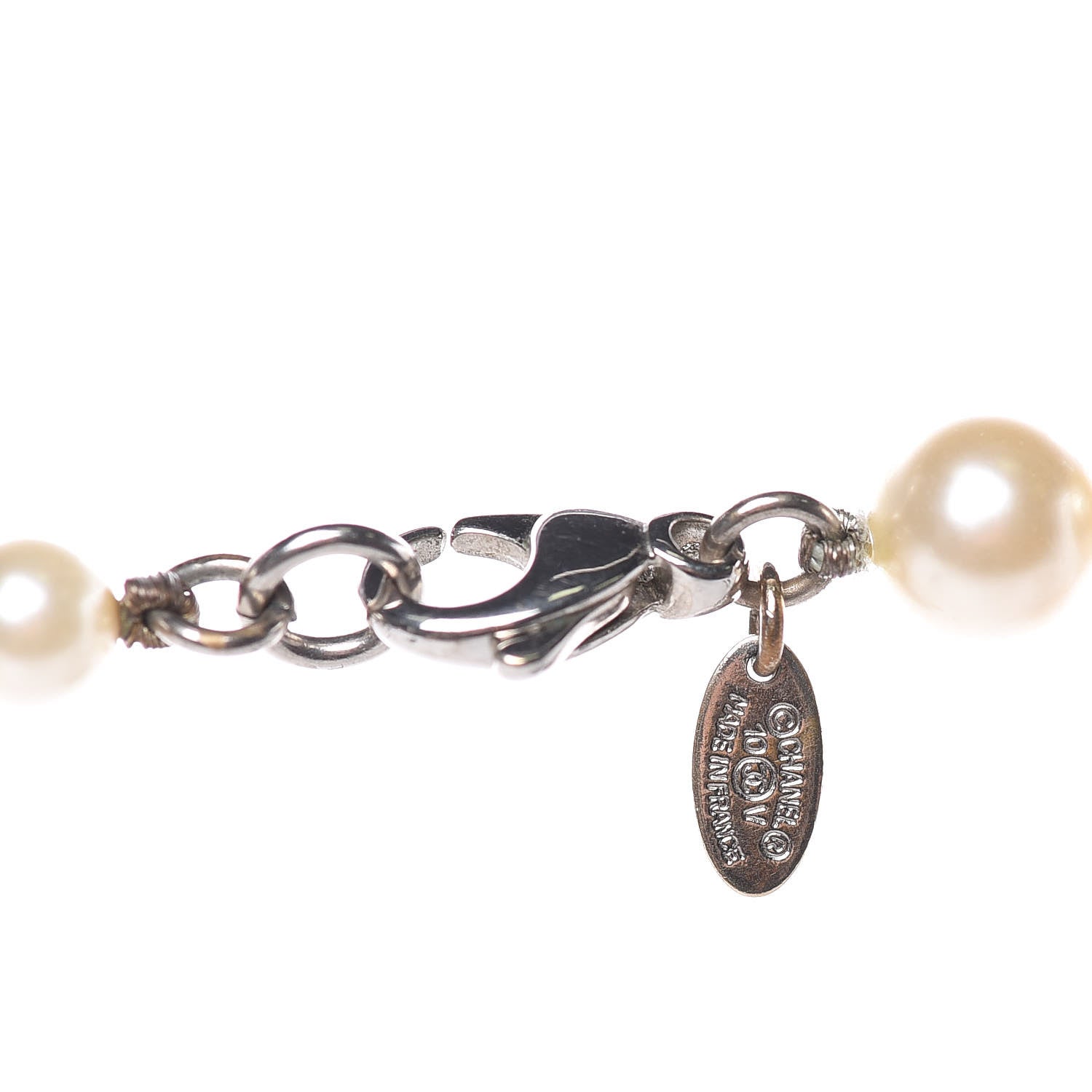 Chanel Graduated Pearl CC Long Necklace Silver 4 of 5