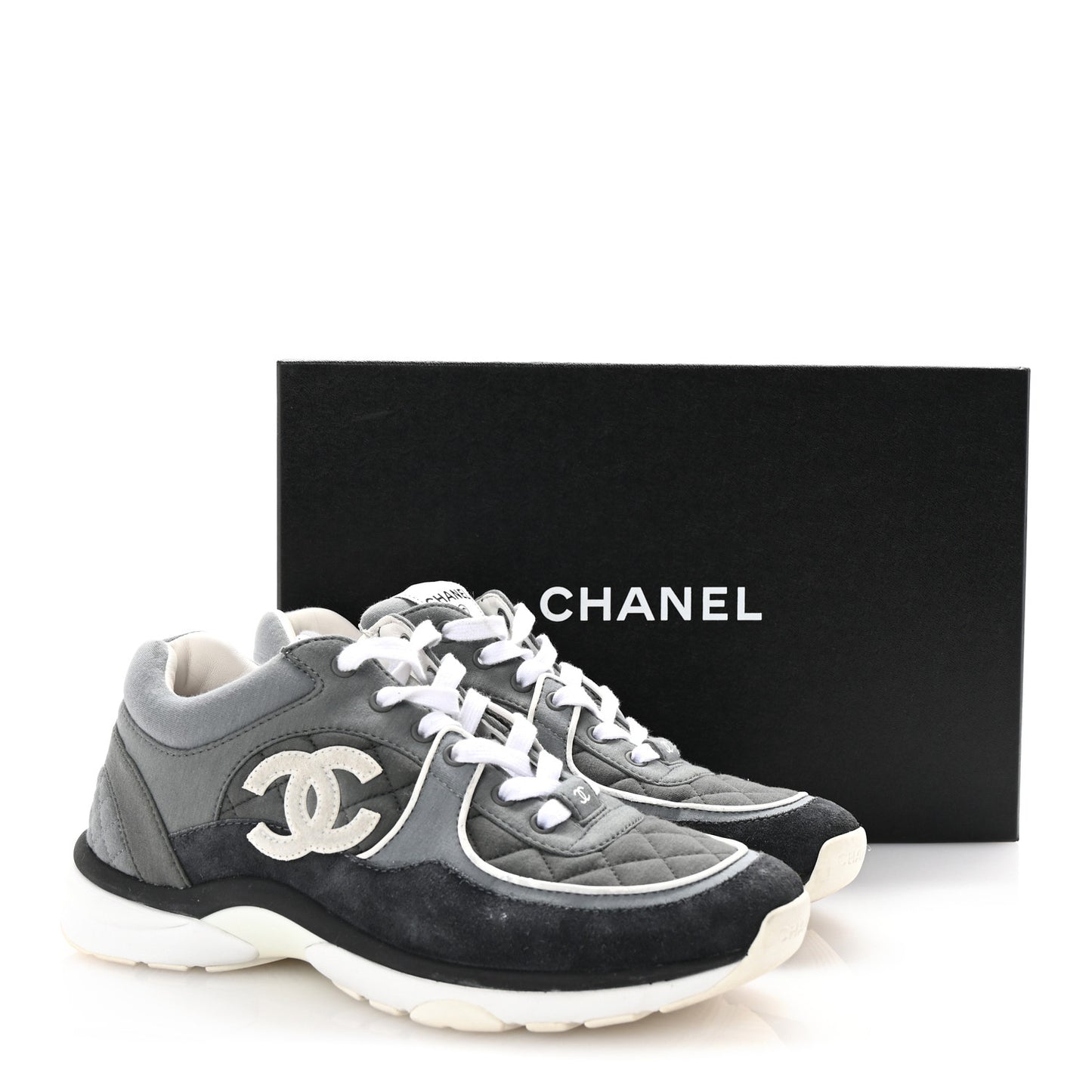 Fabric Suede Calfskin Quilted CC Sneakers 40 Dark Grey