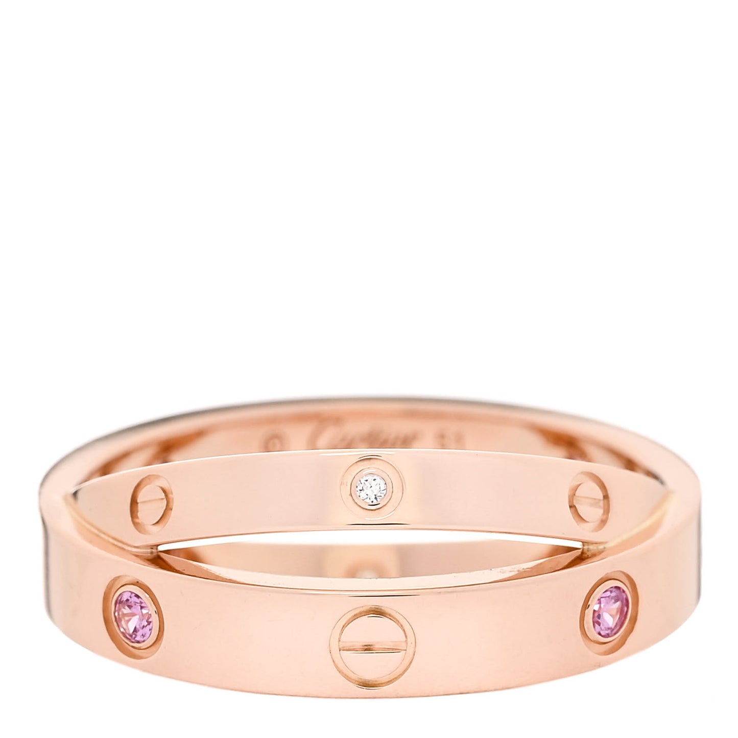 18K Pink Gold Diamond Pink Sapphire LOVE Ring 51 5.75