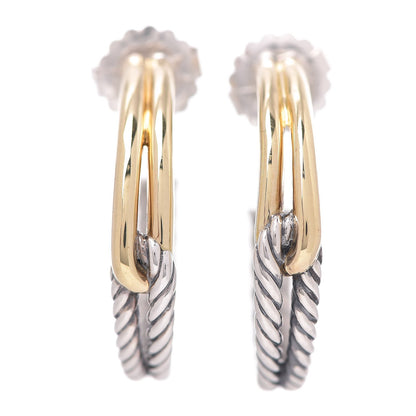 David Yurman Sterling Silver 18K Yellow Gold 30mm Labyrinth Hoop Earrings 1 of 6