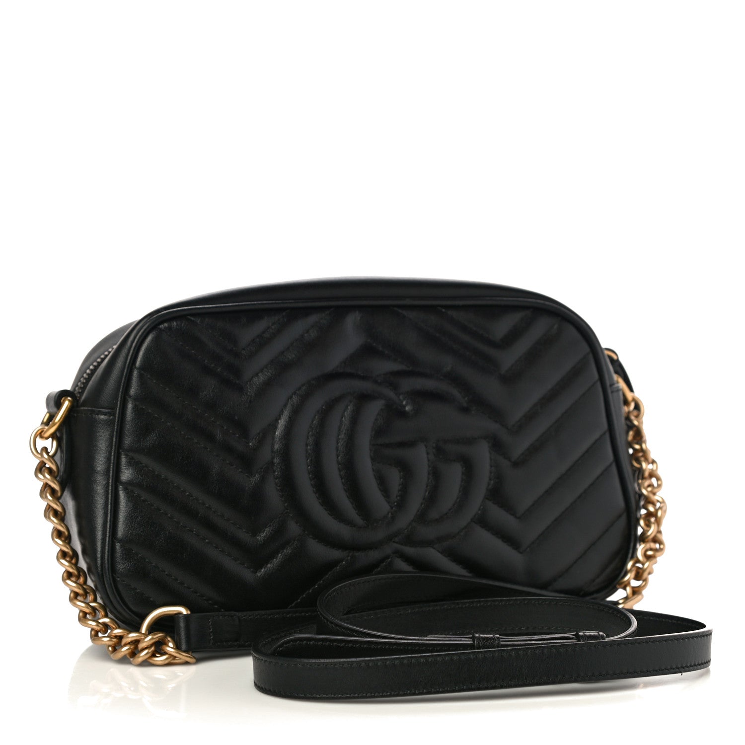 Gucci Calfskin Matelasse Small GG Marmont Chain Shoulder Bag Black 3 of 18
