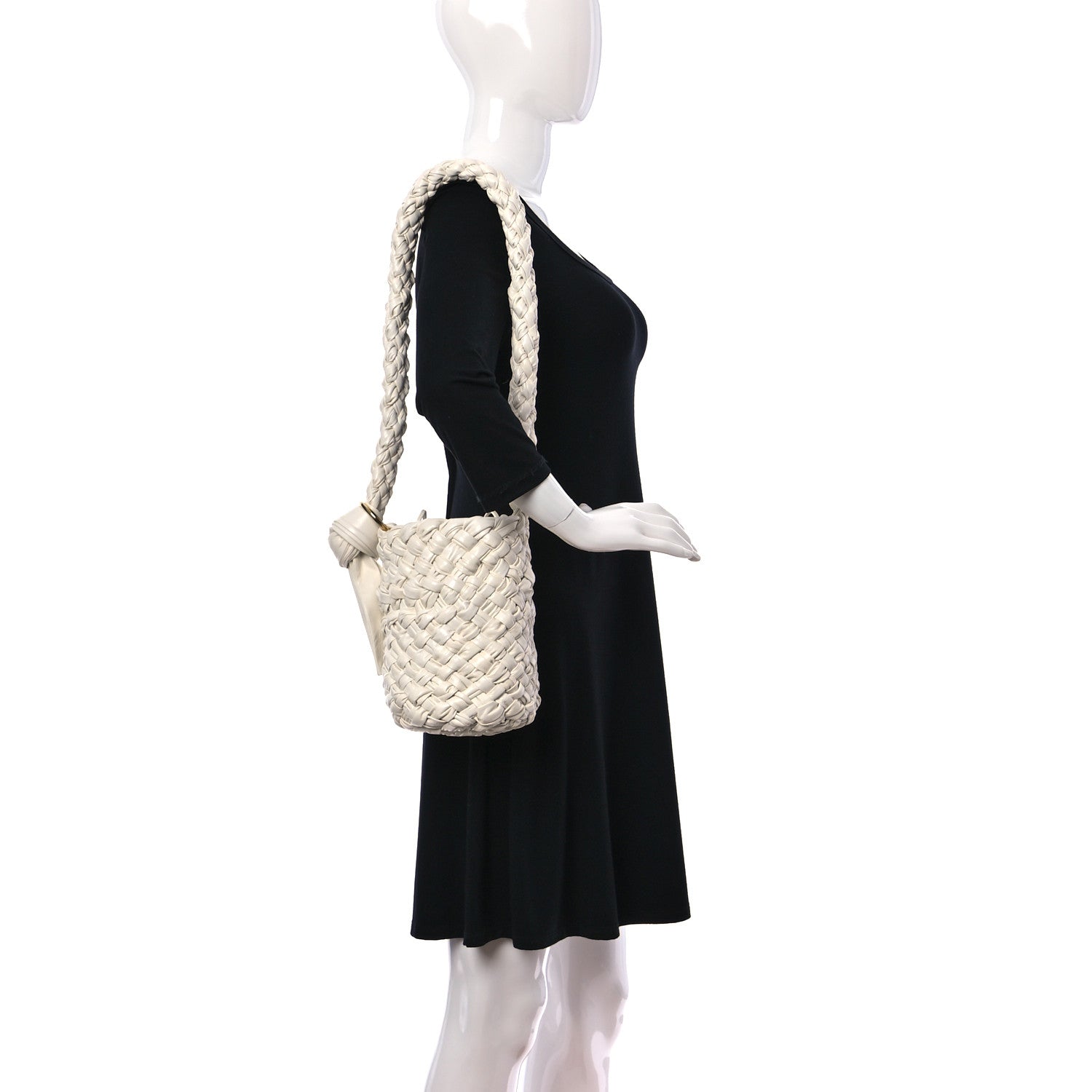 Bottega Veneta Calfskin Intrecciato Small Foulard Kalimero Bucket Bag Bone 2 of 9