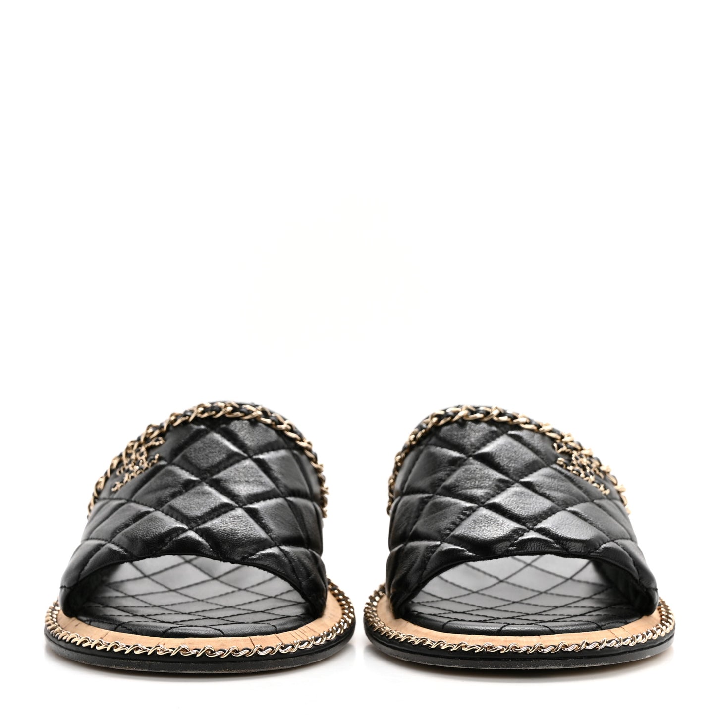 Lambskin Quilted Chain CC Sandals 40 Black