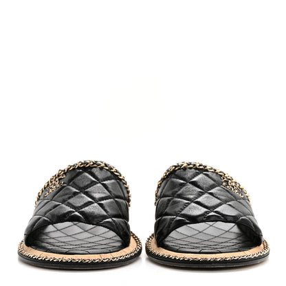 Chanel Lambskin Quilted Chain CC Sandals 40 Black 2 of 15