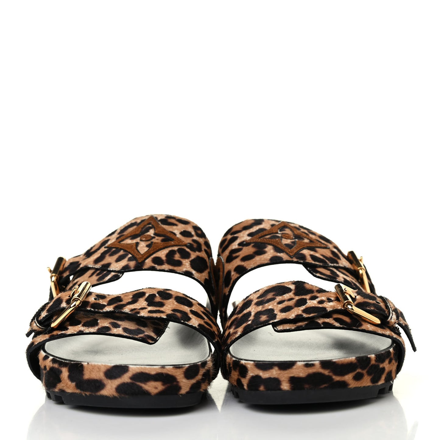 Calfskin Pony Hair Leopard Bom Dia Mule Sandals 38 Cognac Brown