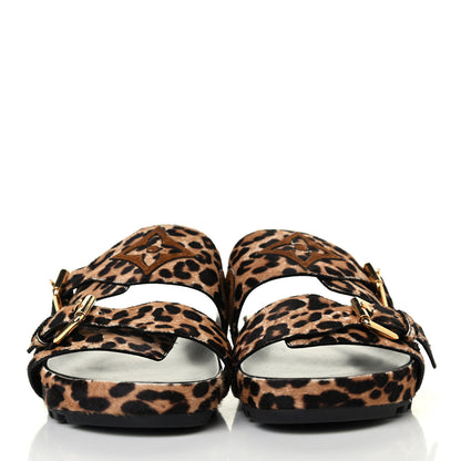 Louis Vuitton Calfskin Pony Hair Leopard Bom Dia Mule Sandals 38 Cognac Brown 2 of 4