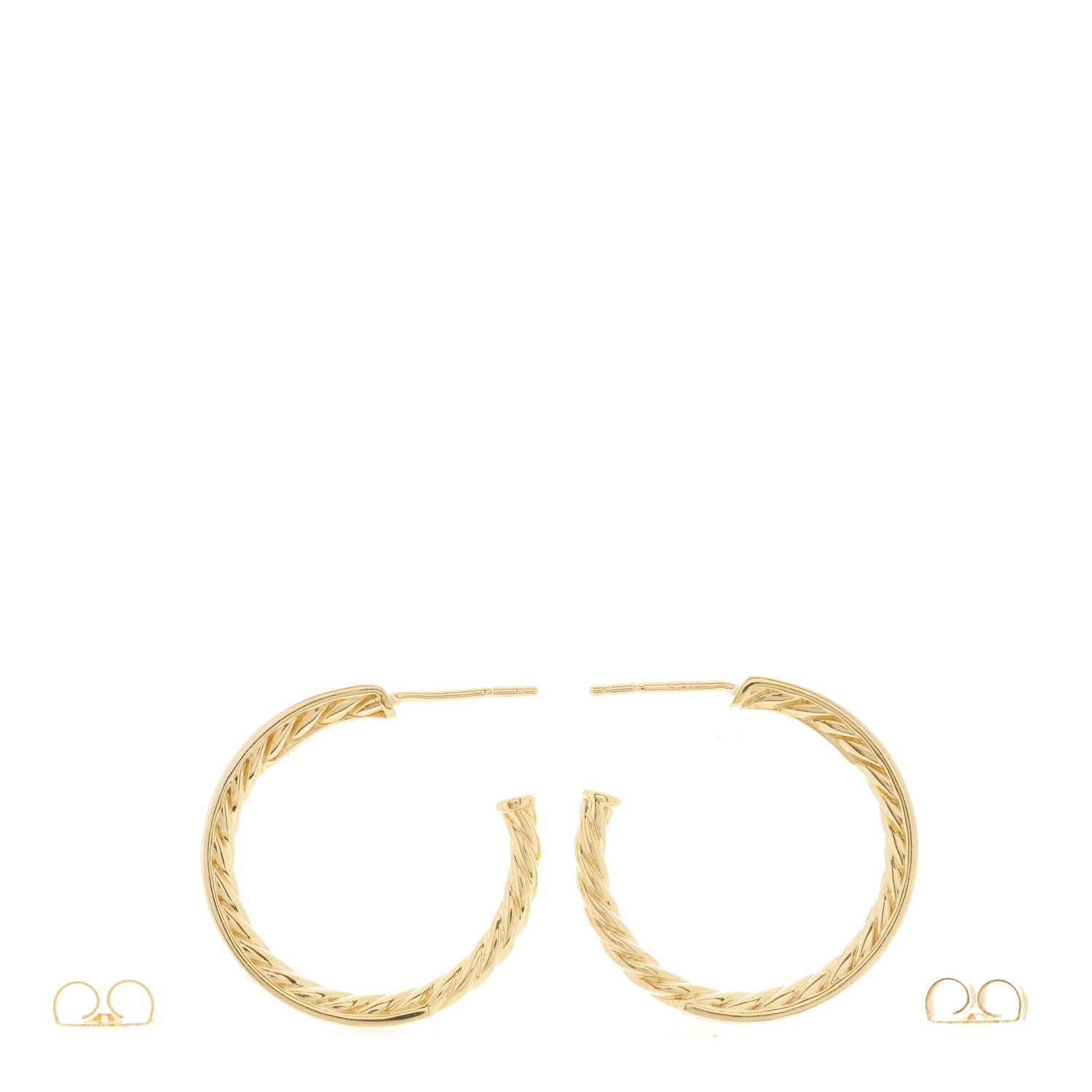 David Yurman 18K Yellow Gold Diamond 25mm Sculpted Cable Pave Hoop Earrings 3 of 4