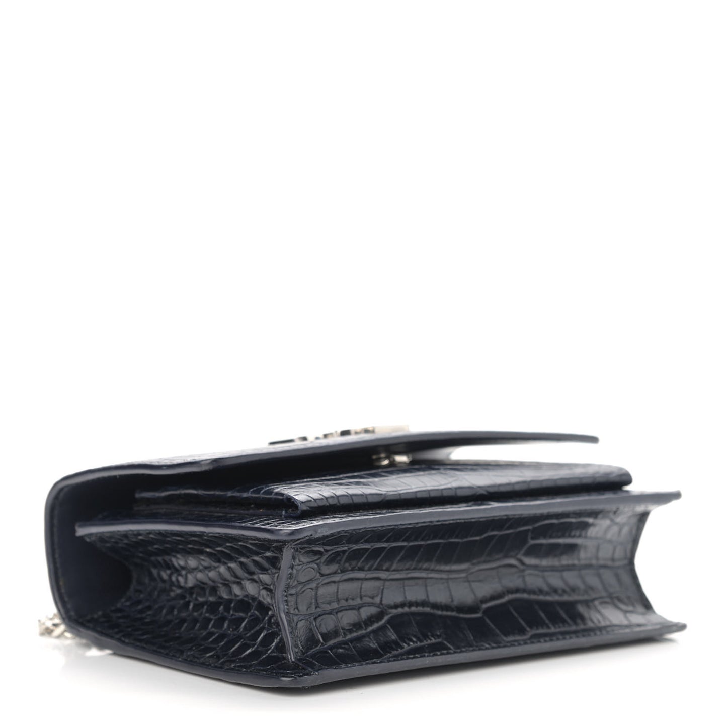 Calfskin Crocodile Embossed Monogram Sunset Chain Wallet Navy