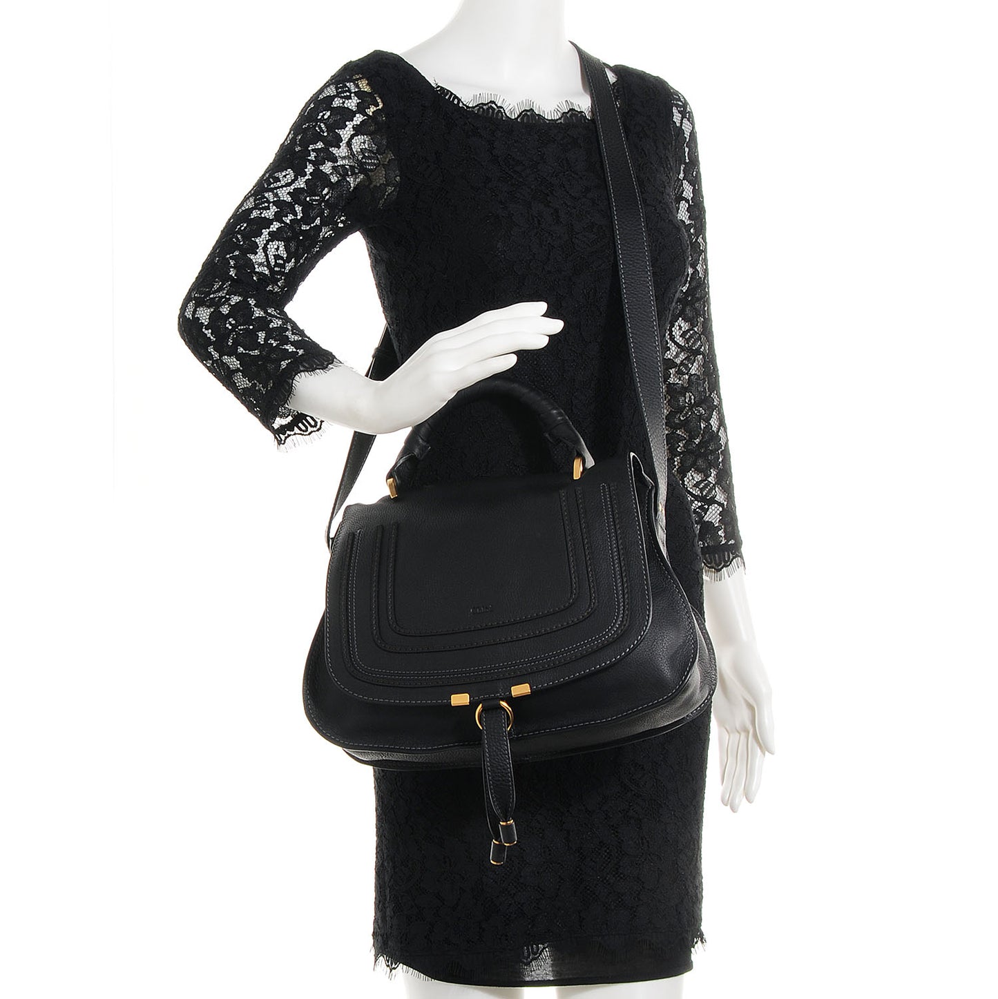 Calfskin Medium Marcie Top Handle Bag Black