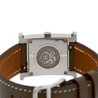 Hermes Stainless Steel Swift 21mm Heure H Hour Quartz Watch Etoupe 3 of 4