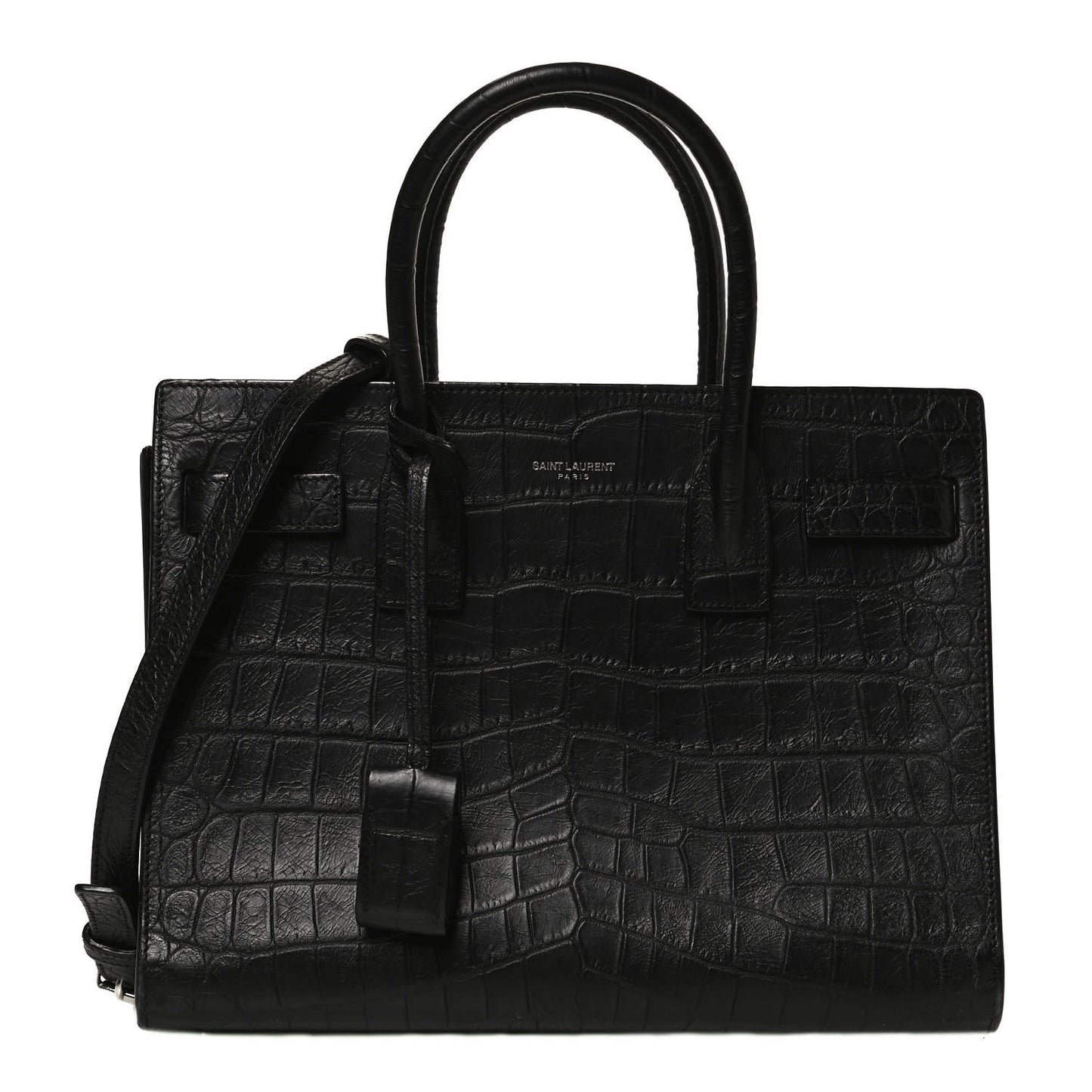 Calfskin Crocodile Embossed Baby Sac De Jour Black