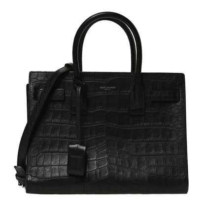 Saint Laurent Calfskin Crocodile Embossed Baby Sac De Jour Black 1 of 14