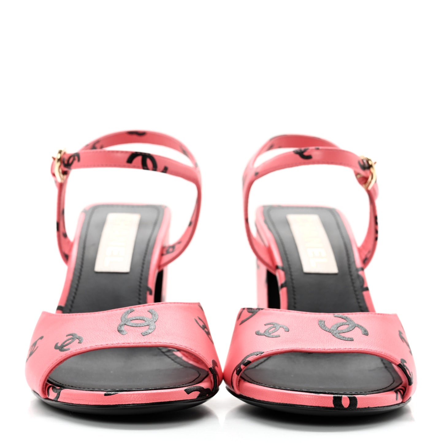 Lambskin Printed CC Sandals 39 Pink Black