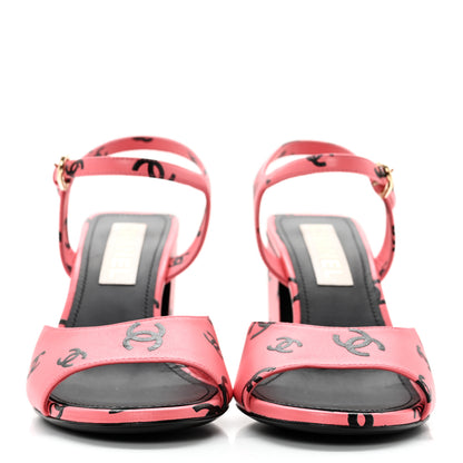 Chanel Lambskin Printed CC Sandals 39 Pink Black 2 of 13