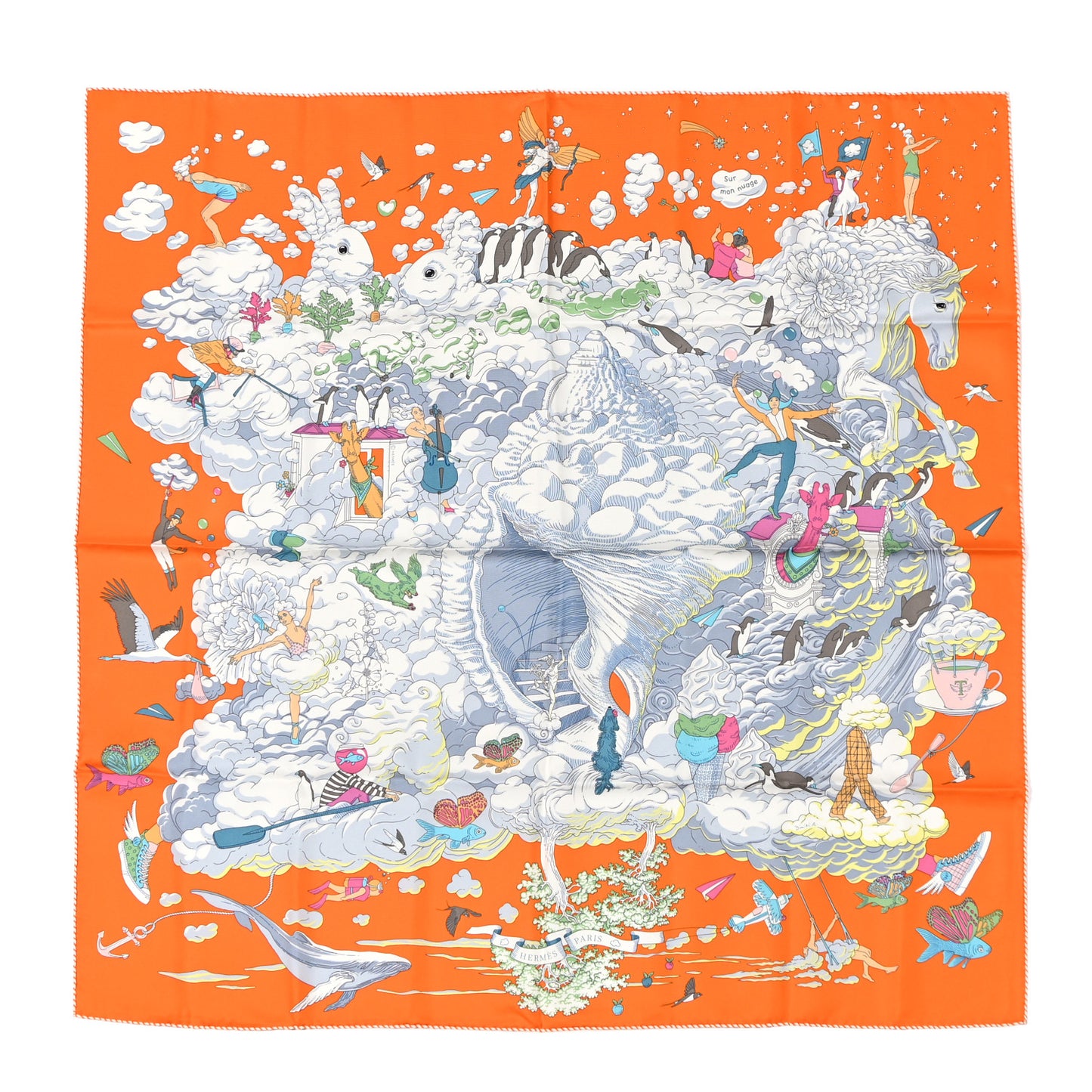 Silk Sur Mon Nuage Scarf 90 Orange Gris Clair Multicolore