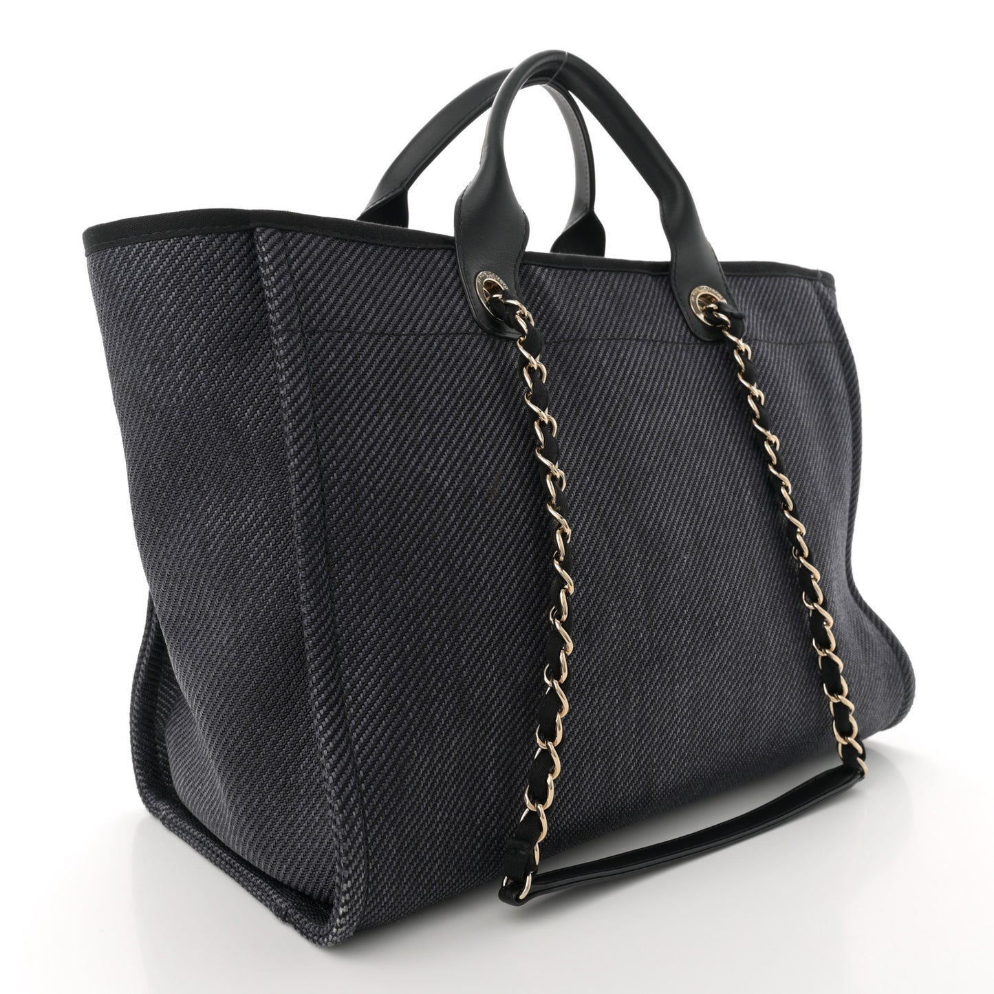 Woven Straw Raffia Medium Deauville Tote Black