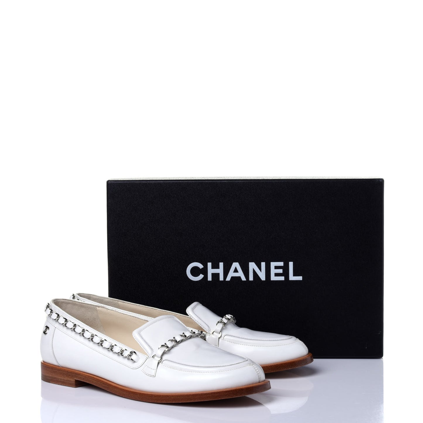 Calfskin Chain Mocassin Loafers 37.5 White