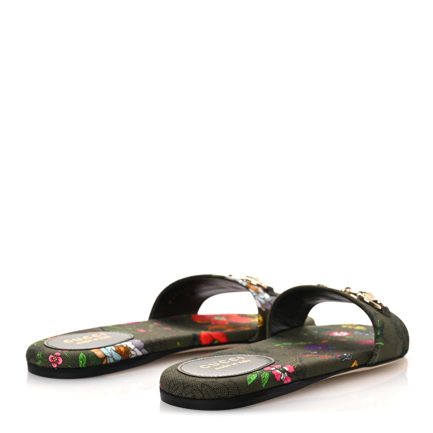 Canvas Flora Floral Horsebit Slide Sandals 36 Green