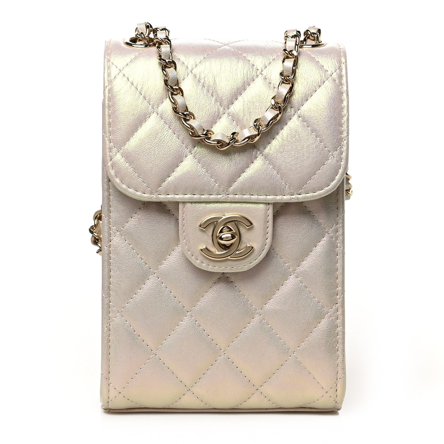 Chanel Iridescent Lambskin Quilted CC Phone Holder Ivory 1 of 8