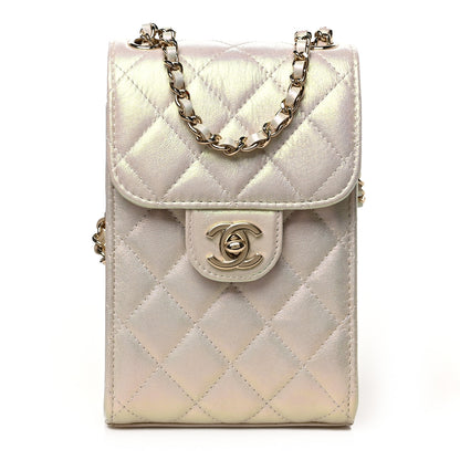 Chanel Iridescent Lambskin Quilted CC Phone Holder Ivory 1 of 8