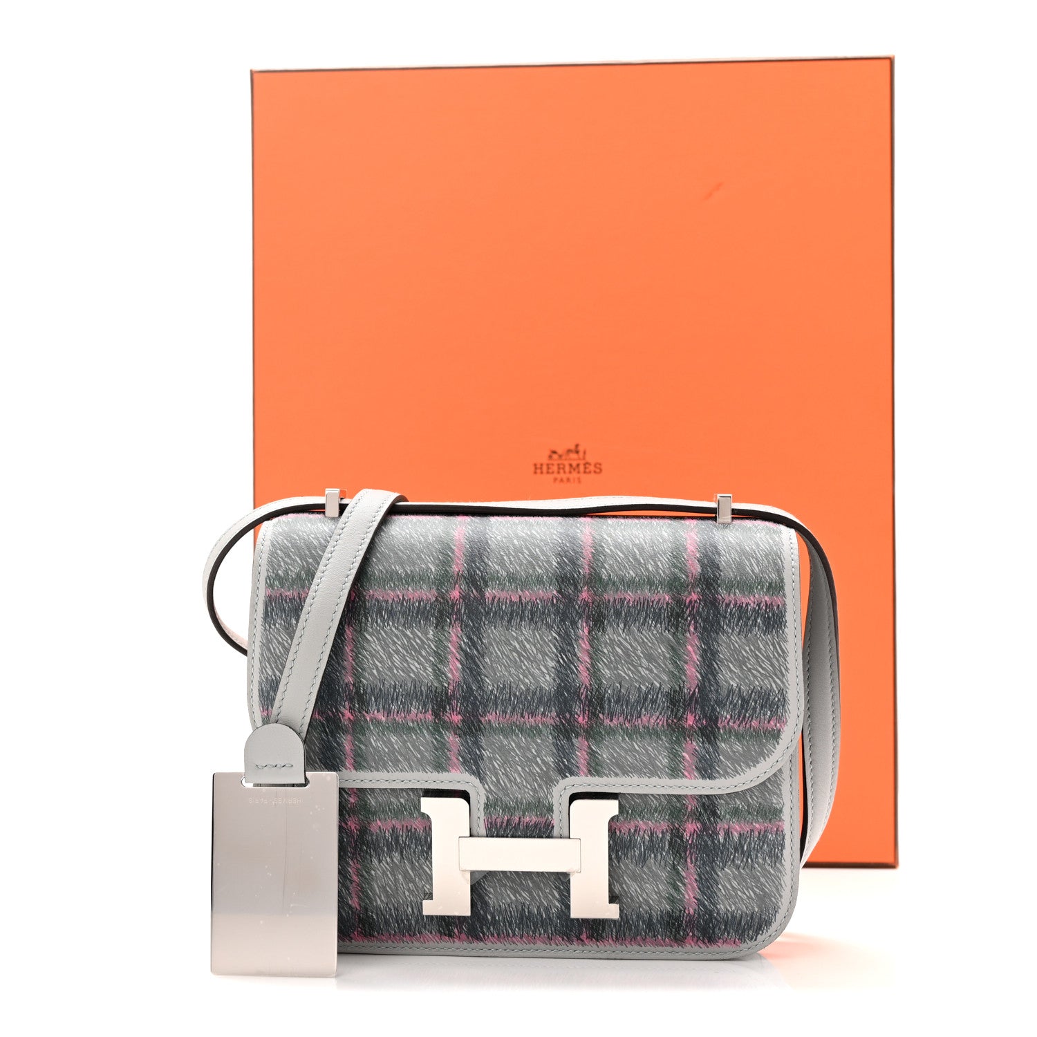 Hermes Swift Tartan Printed Constance 18 Bleu Glacier 12 of 12