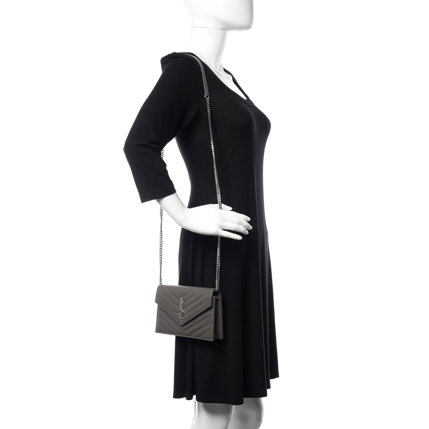 Grain De Poudre Matelasse Chevron Monogram Envelope Chain Wallet Coal