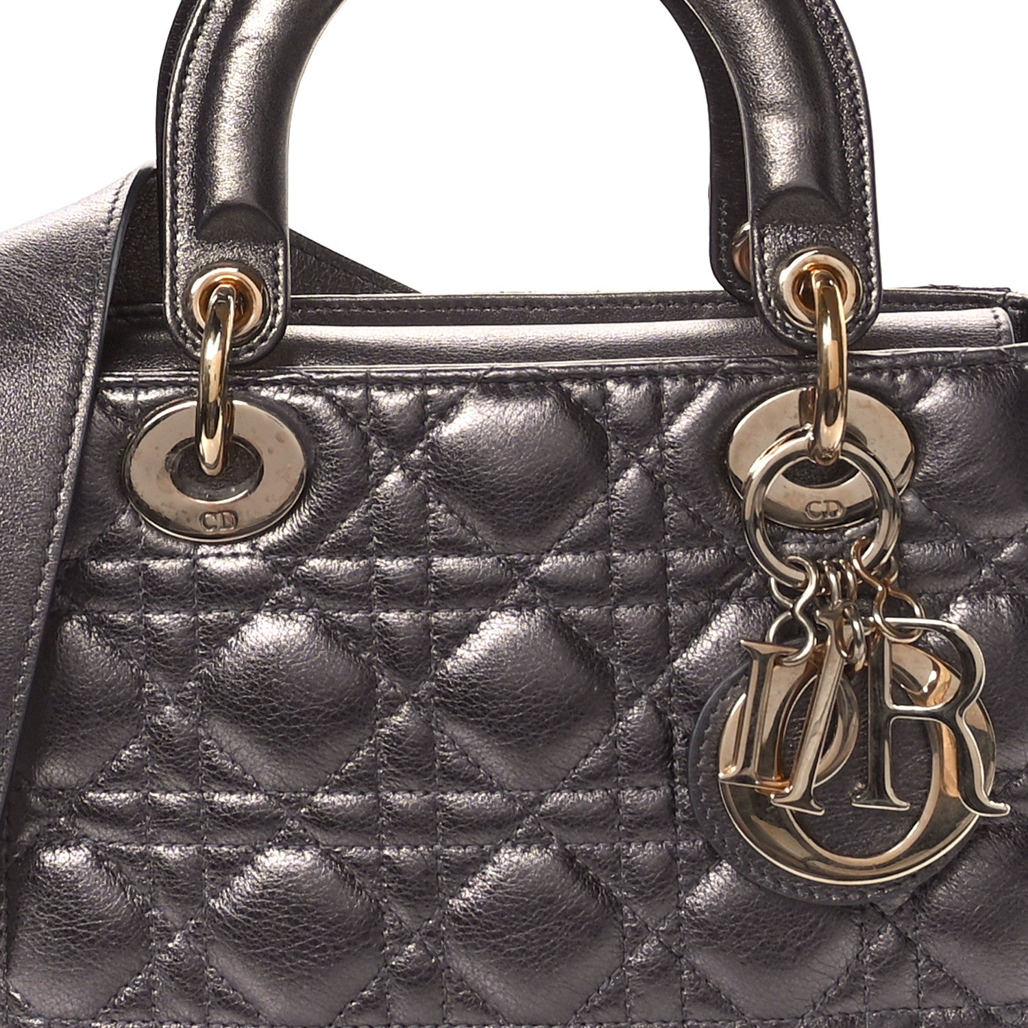 Christian Dior Metallic Grained Calfskin Cannage Small Lady Dior Gunmetal 8 of 11