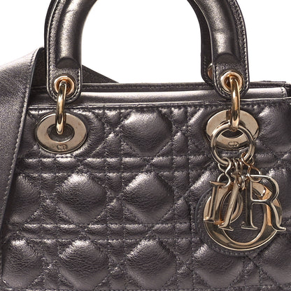 Christian Dior Metallic Grained Calfskin Cannage Small Lady Dior Gunmetal 8 of 11