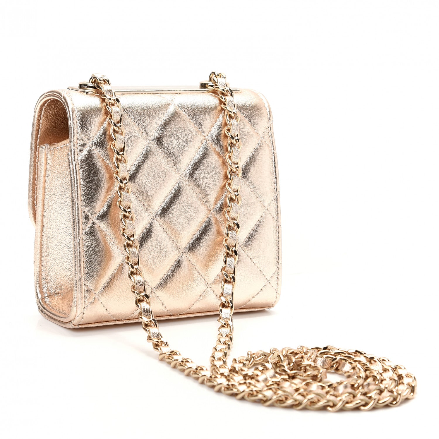 Chanel Metallic Lambskin Quilted Mini Trendy CC Clutch With Chain Gold 3 of 10