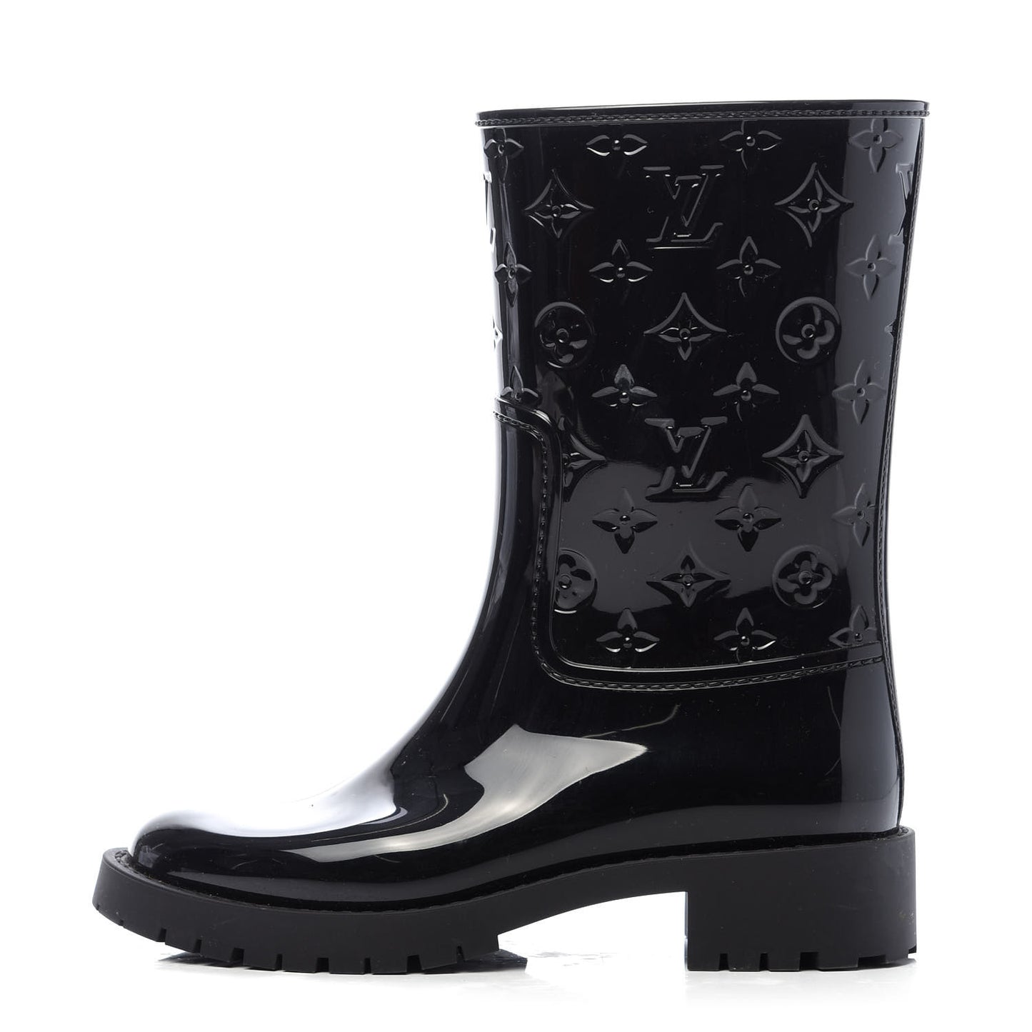 Rubber Embossed Monogram Drops Flat Half Boots 36 Black