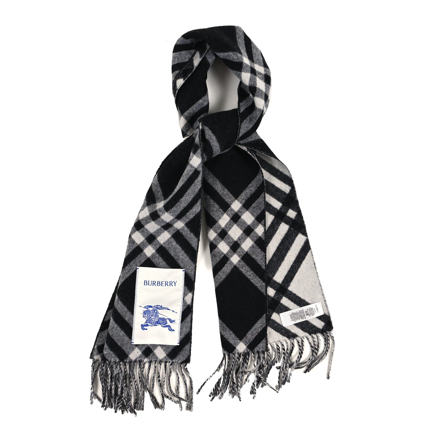 Cashmere Giant Check Fringe Scarf Black