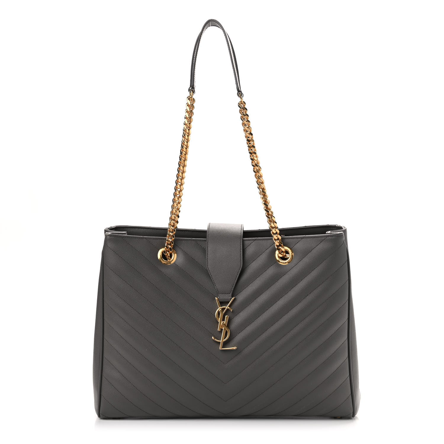 Saint Laurent Grain De Poudre Matelasse Chevron Monogram Shopping Bag Fog 1 of 8