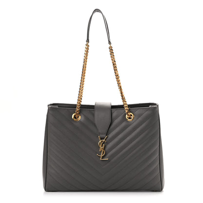 Saint Laurent Grain De Poudre Matelasse Chevron Monogram Shopping Bag Fog 1 of 8