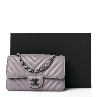 Chanel Iridescent Calfskin Chevron Quilted Mini Rectangular Flap Grey 12 of 12
