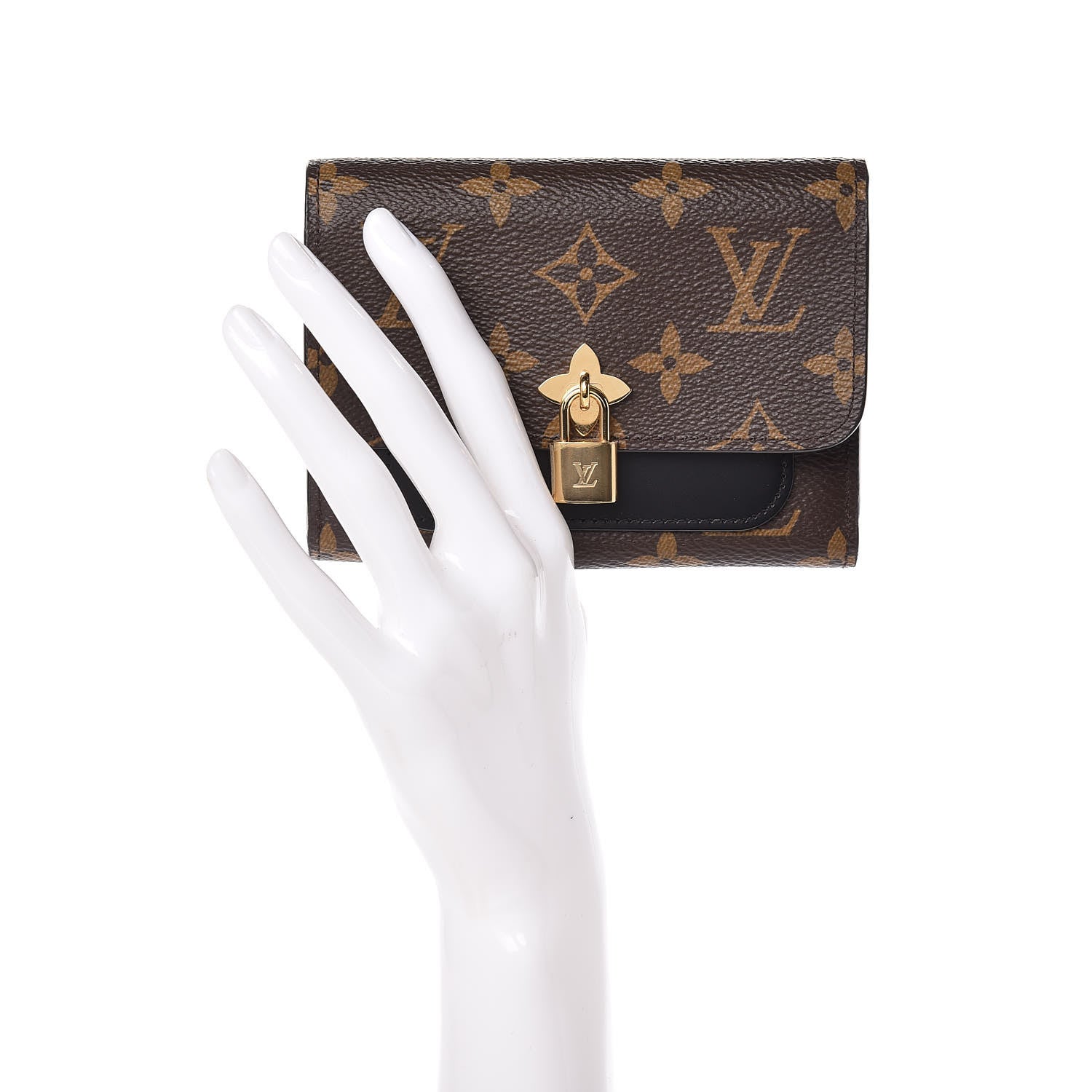 Louis Vuitton Monogram Flower Lock Compact Wallet Black 2 of 7