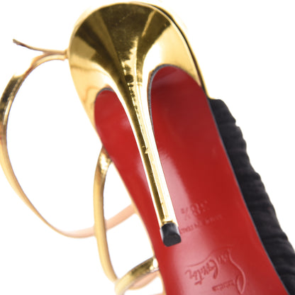 Christian Louboutin Specchio Veau Velours Tina Cage 100 Ankle Strap Sandals 38.5 Gold Black 9 of 10