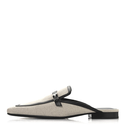 Hermes Canvas Calfskin Womens Groupie Mules 39.5 Prunoir Black 1 of 9