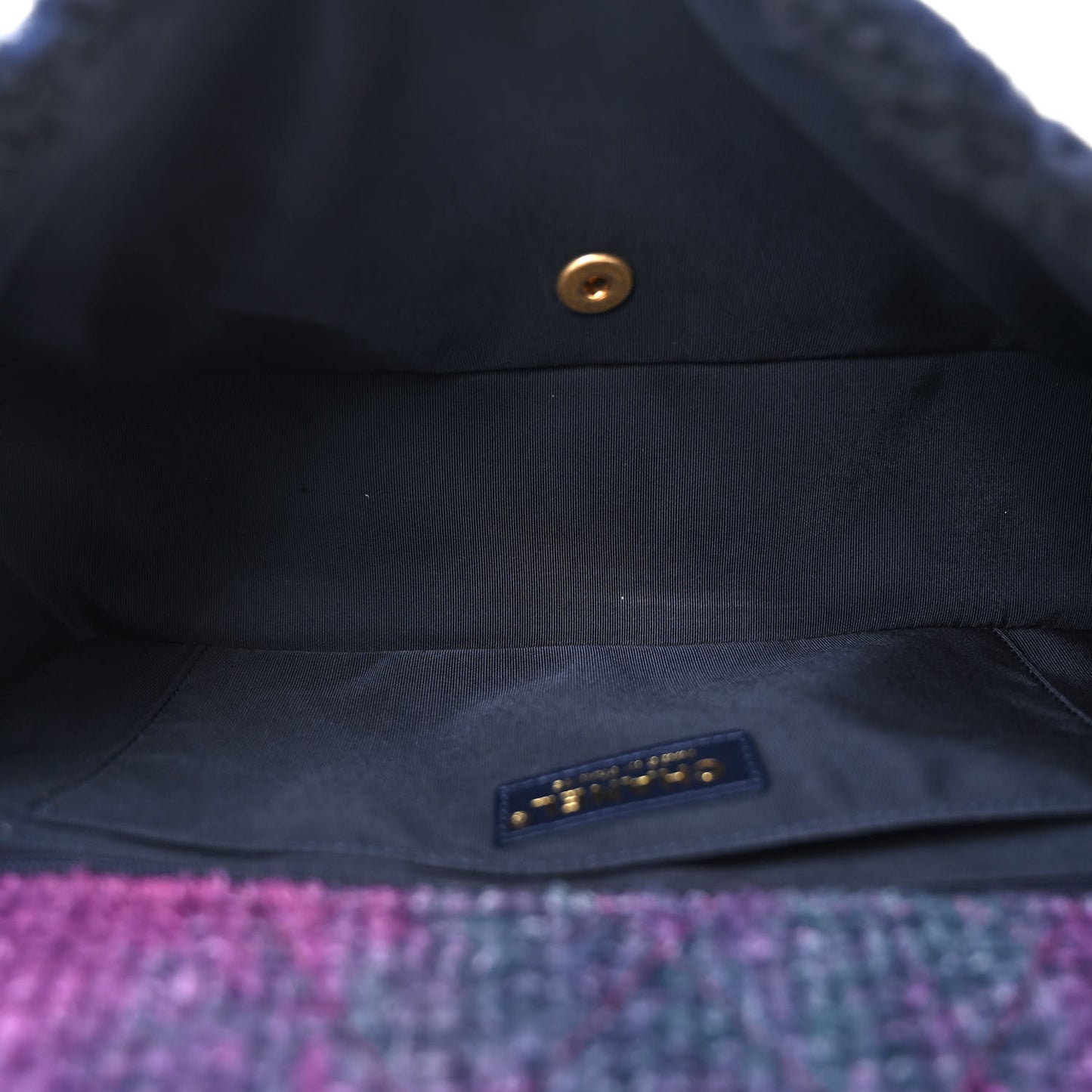 Shearling Tweed Jumbo Single Flap Navy Purple