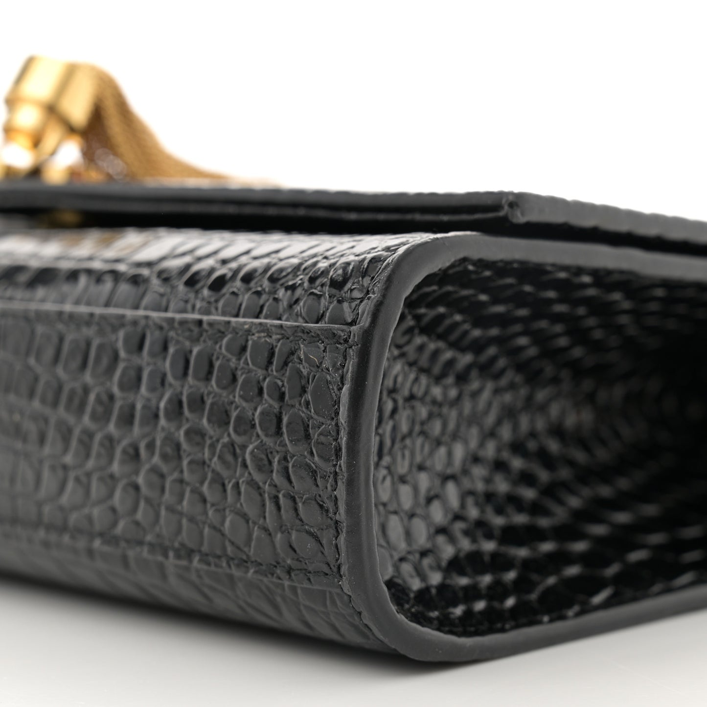 Calfskin Crocodile Embossed Medium Classic Monogram Kate Tassel Satchel Black