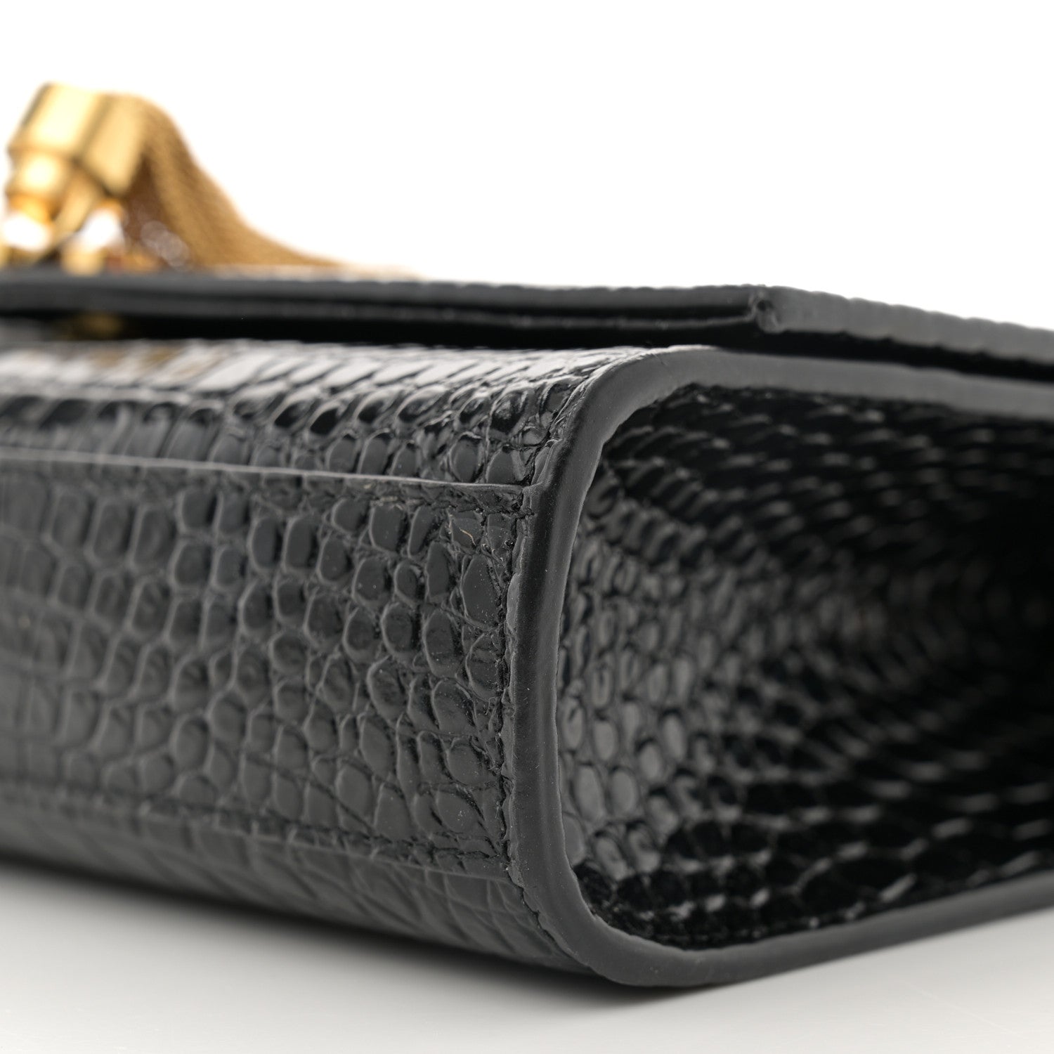 Saint Laurent Calfskin Crocodile Embossed Medium Classic Monogram Kate Tassel Satchel Black 10 of 11