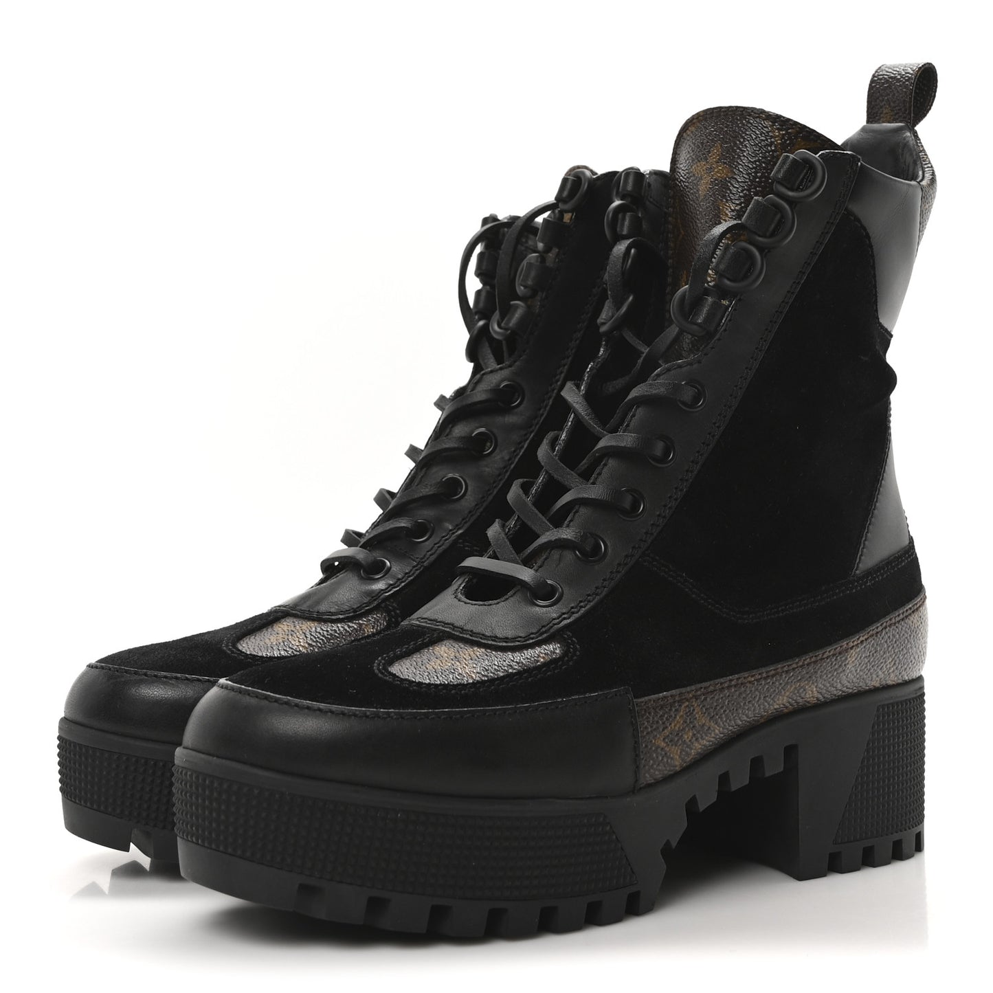 Suede Calfskin Monogram Laureate Platform Desert Boots 36 Black