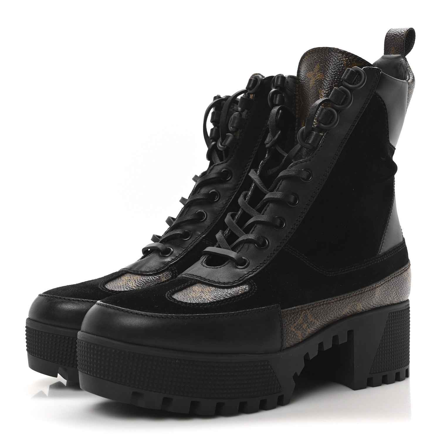 Louis Vuitton Suede Calfskin Monogram Laureate Platform Desert Boots 36 Black 4 of 8