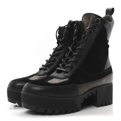 Louis Vuitton Suede Calfskin Monogram Laureate Platform Desert Boots 36 Black 4 of 8