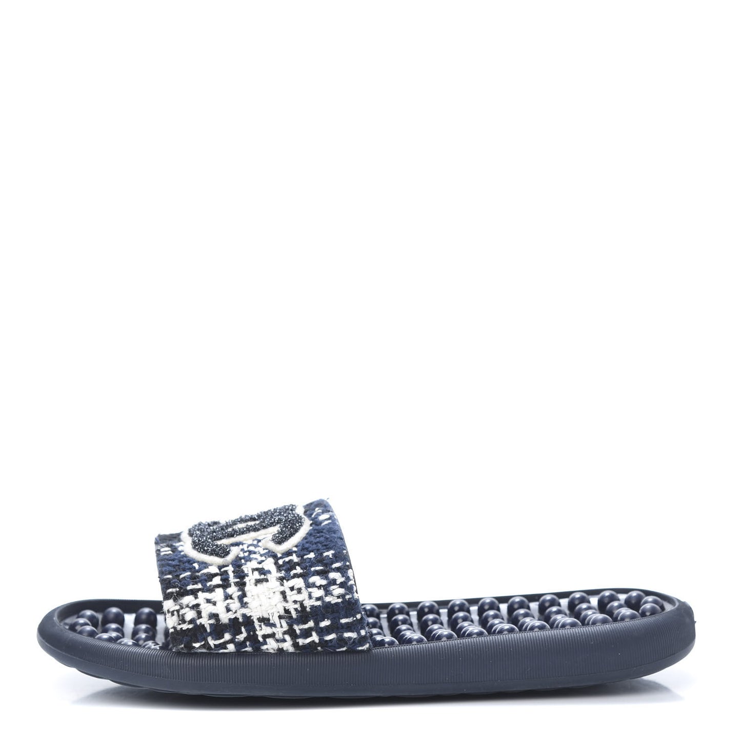 Tweed Rubber CC Flat Mules 38 Navy