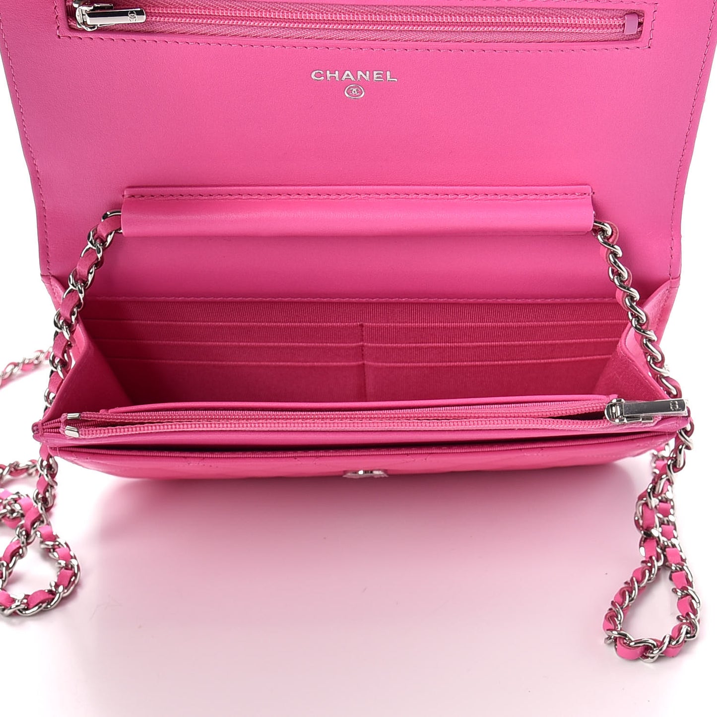 Lambskin Quilted Wallet On Chain WOC Pink